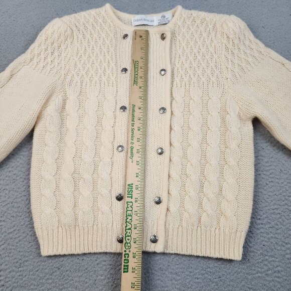 Vtg Robert Scott Ltd Shetland Wool Cable Knit Floral Button Sweater Size 38 Med - Picture 4 of 10